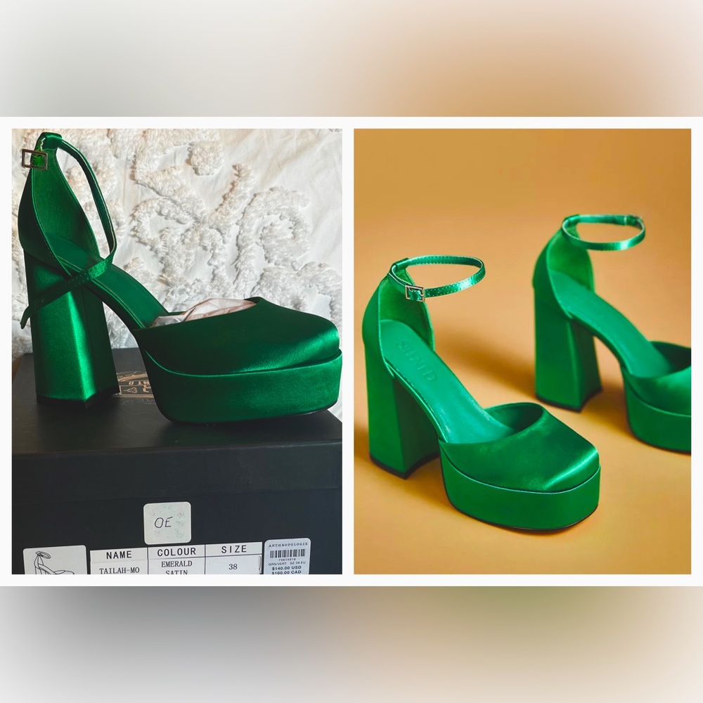 Silent D Grace Mary Jane platform in emerald satin